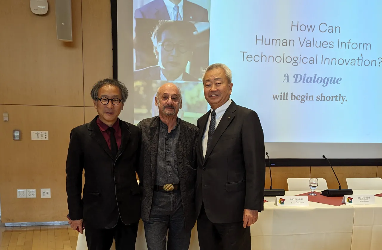 Yasuo Deguchi, Vice Provost for Humanities at Kyoto University, Jay Garfield, Doris Silbert Professor in the Humanities and Professor of Philosophy, Logic and Buddhist Studies,  and Jun Sawada, Chairman of the Board, NTT.