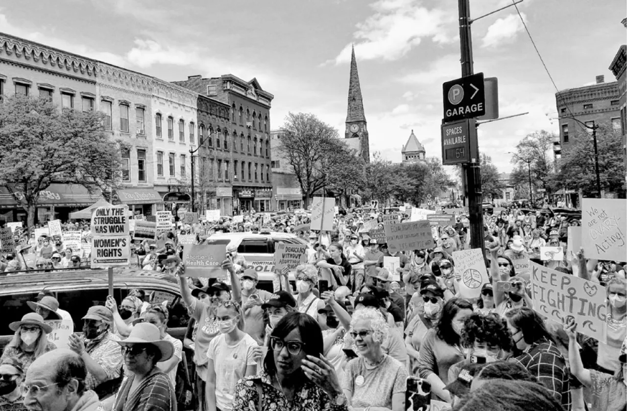 Hundreds participate in the May 14 Bans Off Our Bodies rally in Northampton.