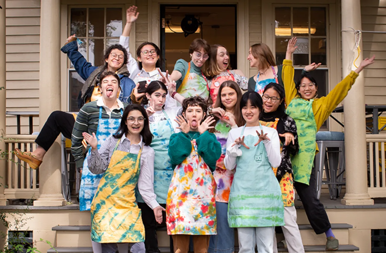 A group photo of the Design Thinking Partners. Left to right: Back row: Emily, Nermine, Emily, Annie, Millie, Kathy. Middle row: Bailey, Ariel, Juli, Erica. Front row: Margaret, Emma, Yuhan. Not pictured: Sydney, Katie