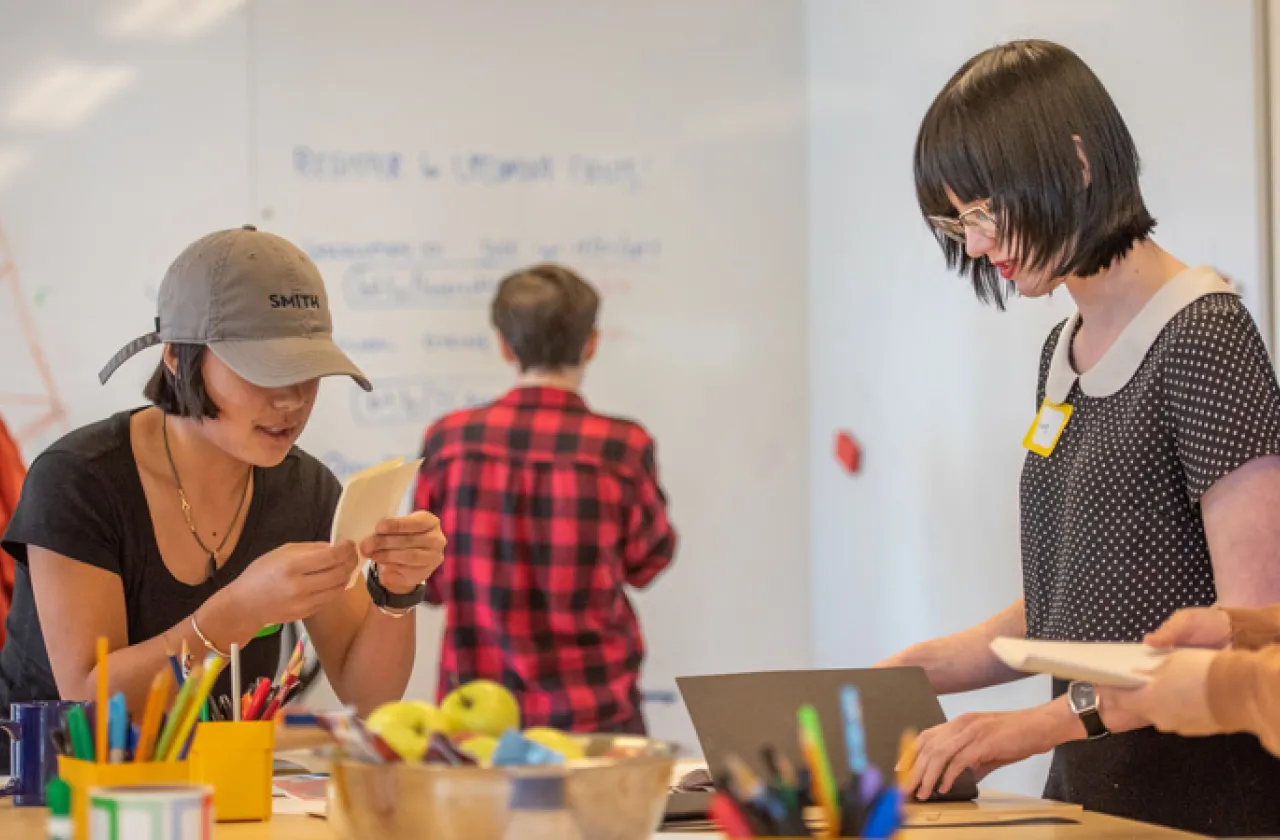 students in the Design Thinking Initiative workroom