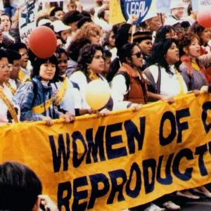 Archival photo of women marching for reproductive rights