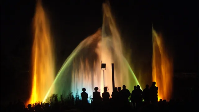 Students standing and viewing light show