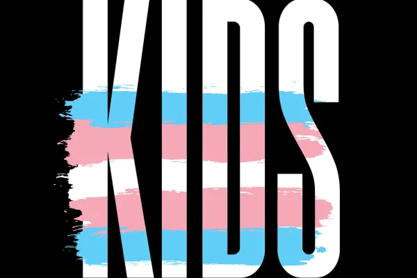 The trans flag colors splash across "Kids"