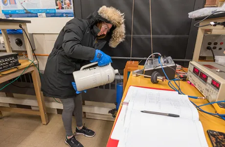 Student in physics lab