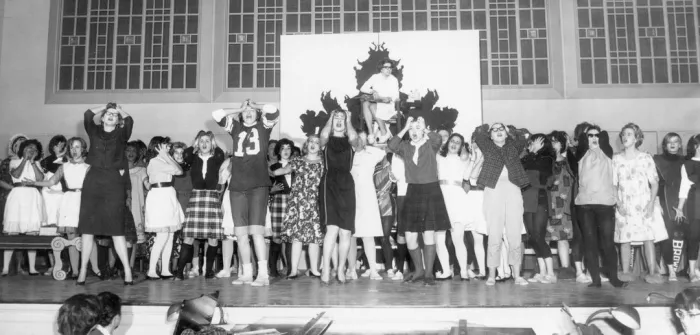 Students perform a skit at Rally Day