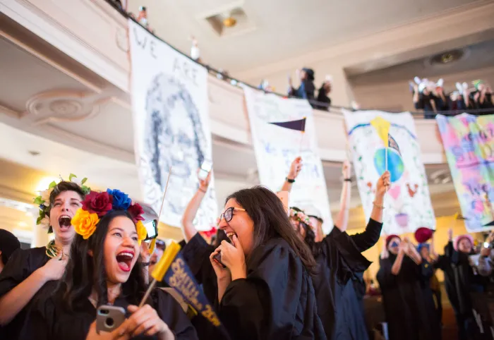 Students cheer at Rally Day in 2017