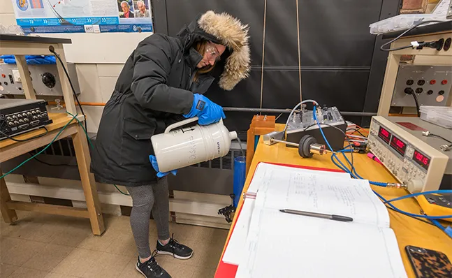 Student in physics lab